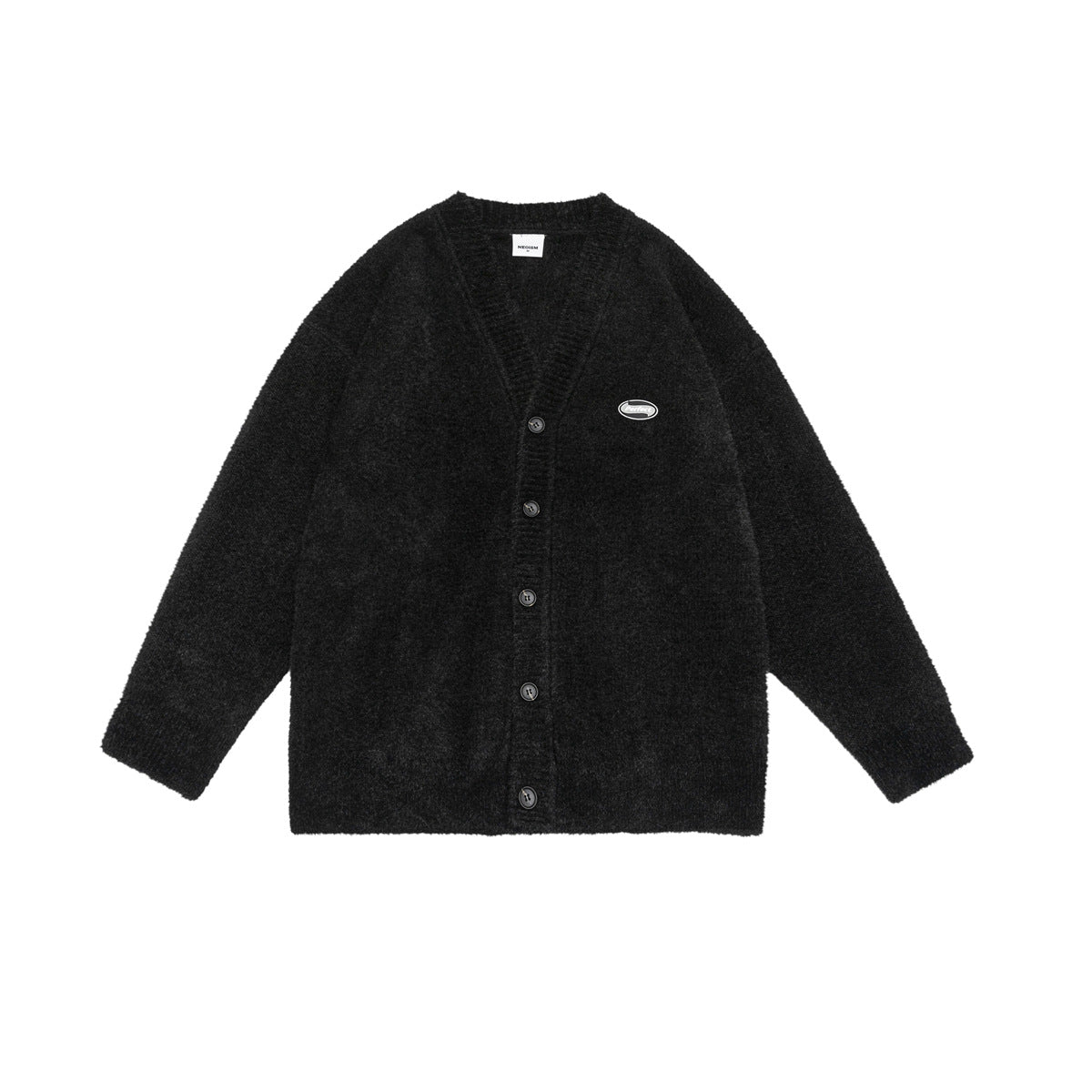 V-Neck Embroidered Label Loose Knit Cardigan Sweater Coat