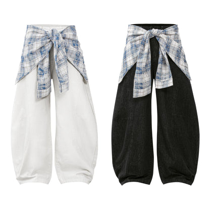 Street Style Vintage Design  Loose Cut-Off Jeans