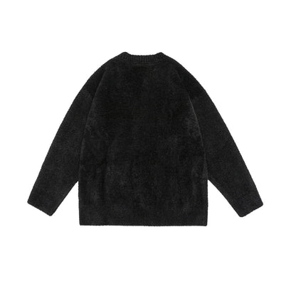V-Neck Embroidered Label Loose Knit Cardigan Sweater Coat
