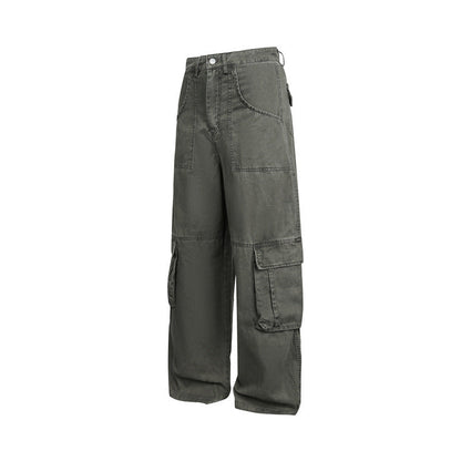 Multi-Pocket Cargo Pants Loose Wide-Leg Casual Trousers