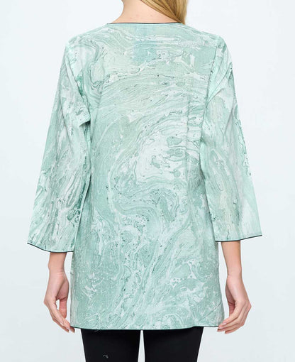 Green Marble Print Soft Cotton Tunic Top