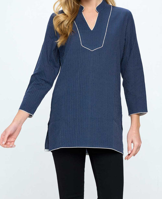 Kantha Stitch Blue Cotton Tunic Top